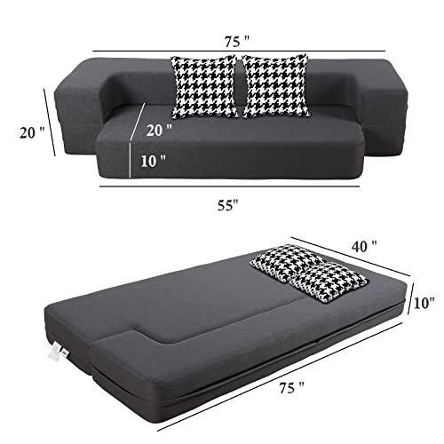 image for HonTop 10 Inch Folding Sofa Couch Bed with 2 Pillows Modern Futon Sofa