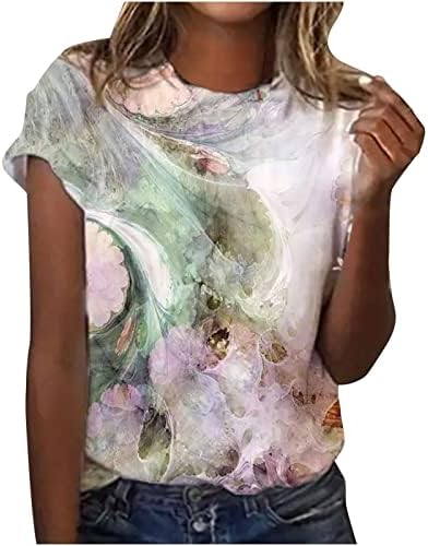 Summer Shirts for Women 2023 Summer Floral Tops for Women Short Sleeve Shirts Casual Crewneck Tshirt Trendy Graphic Tees Blouse Relaxed Fit Clothes Golf Shirts