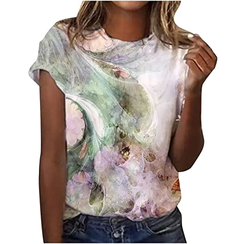 Summer Shirts For Women 2023 Summer Floral Tops For Women Short Sleeve Shirts Casual Crewneck Tshirt Trendy Graphic Tees Blouse Relaxed Fit Clothes Golf Shirts #TOP5