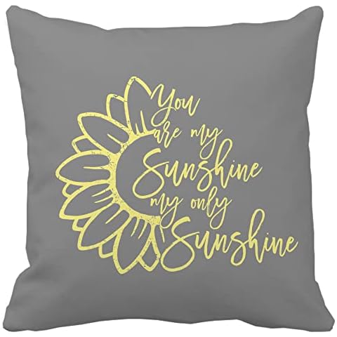 Leaveland You are My Sunshine Yellow On Gray 18x18 Inch Sunflower Square Throw Pillow Cover Decorative Soft Cushion Case Spring Summer Fall Winter Christmas Home Decor Standard Size Accent Pillowcase Cover