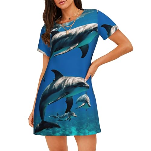 Chemise de nuit respirante femme vêtement de nuit motif dauphin