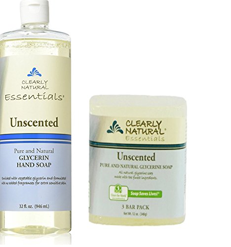 Clearly Natural Liquid Unscented Refill Hand Soap 32oz + 3 Unscented 4oz Bar Soap, Value Pack!!
