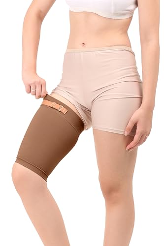 Image of Medical Compression Thigh Support Sleeve || MODERATE COMPRESSION || COTTON FABRIC || Groin Support Sleeve || Hamstring Compression Sleeve || Burn recovery || (XL, Brown)