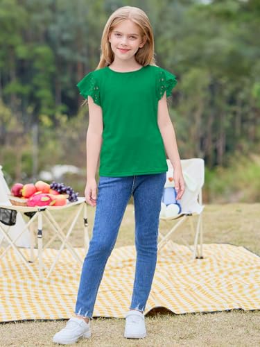 Image of Imily Bela Girls Ruffle Sleeve Shirts Crewneck Eyelet Tops 4-15 Years