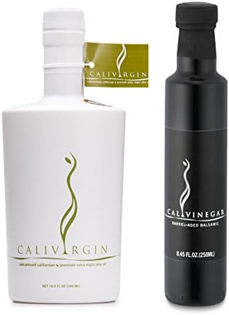 NEW: Calivirgin Premium Extra Virgin Olive Oil and Balsamic Vinegar pair - (1 White Glass Edition 500ml, 1 Barrel Aged Balsamic Vinegar 250ml) - 100% Organic California Oil - Modena, Italy Vinegar