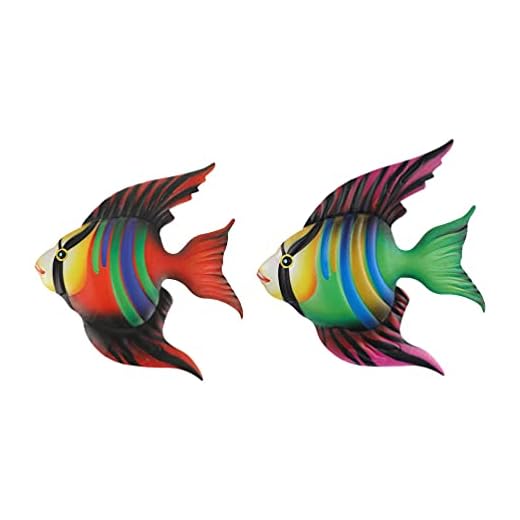 HEMOTON 2 st metallfisk väggkonst järn inspirerande väggskulptur trädgård tropisk fisk nautisk kust hav väggdekoration för pool gård balkong veranda inomhus utomhus hem