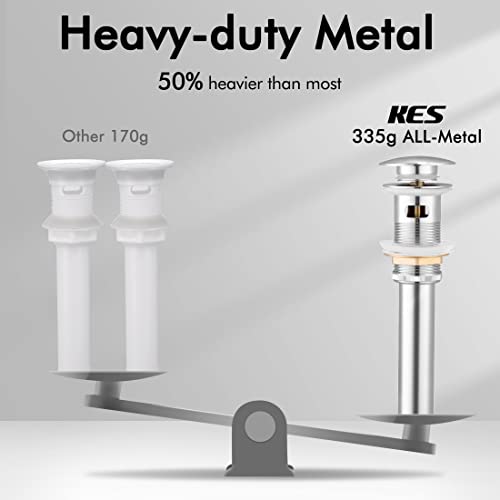 KES Bathroom Sink Drain with Overflow Vessel Vanity Sink Pop Up Drain Stopper Polished Chrome, ALL Metal Rustproof Brass and 304 Stainless Steel, S2008A-CH