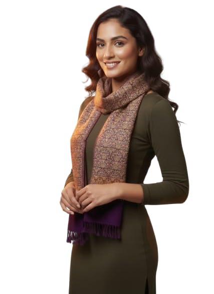 Pure Wool Embroidered Shawl for Women, Purple Floral Pattern with Fringe, Traditional Style-image-47