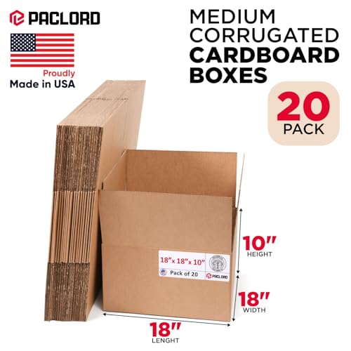 Image of Large Moving Cardboard Boxes 18 inchL x 18 inchW x 10 inchH (Pack of 20) - USA-Made Packing Boxes for Moving, Shipping, or Storage - USPS, UPS, FedEx Approved - Professional Packing Supplies