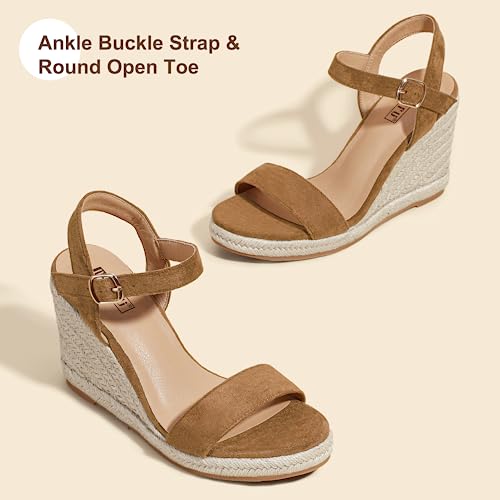 Image of IDIFU IN4 Espadrille Wedge Sandals for Women Open Toe Ankle Strap Platform Wedges Heels Causal Summer Wedge Shoes Comfortable Espadrilles Wedges