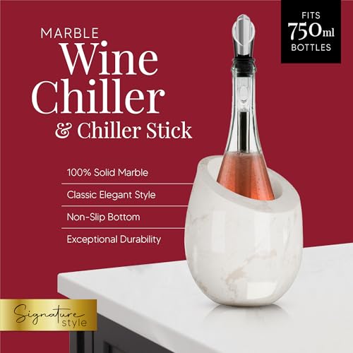 Homeries Marble Wine Chiller Bucket - Wine & Champagne Cooler for Parties, Dinner – Keep Wine & Beverages Cold – Holds Any 750ml Bottle - Ideal Gift for Wine Enthusiasts (Gloss White)