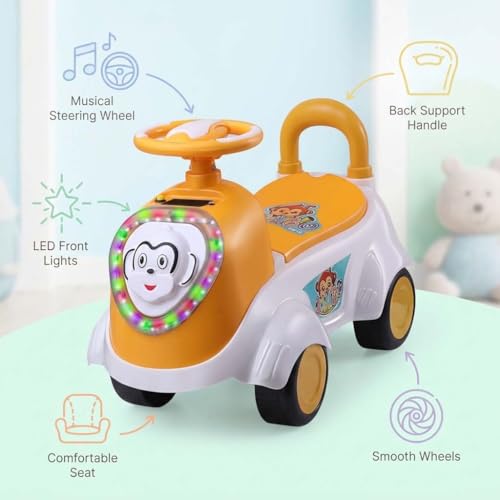 Image of Kids Ride-On Push Car with LED Lights & Steering Wheel - Toddler Ride On Toy Car with Music, Storage Seat & Backrest, Indoor Outdoor Ride Toy for Boys & Girls (Ages 1.5-3)