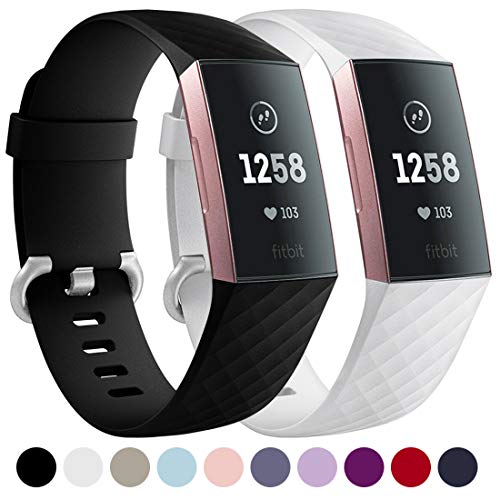 Faliogo 2 Paquetes Correa de Repuesto Compatible con Fitbit Charge 3 Correa/Fitbit Charge 4 Correa, Correas Deportivas Suaves para Mujeres Hombres, Pequeñas, Blanco/Negro