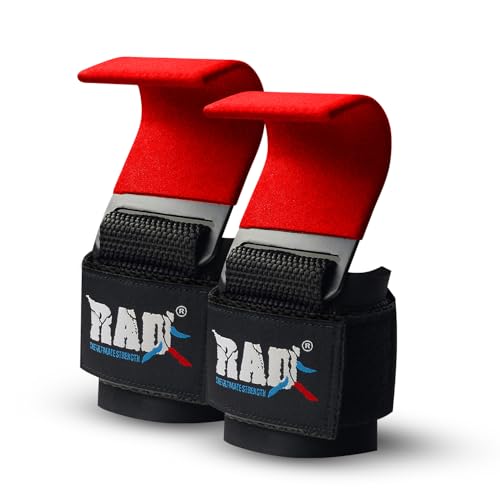 RAD Weight Lifting Hooks for Men & Women – Heavy Duty Gym Hooks with Thick Wrist Padding – Lifting Straps with Hooks for Deadlifts, Pull-Ups, Rows & Powerlifting – Red (Pair)