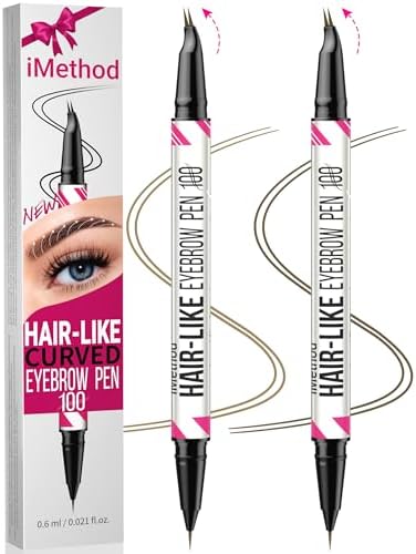 iMethod Curved Eyebrow Pen - Eyebrow Pencil, 2 Count Brow Pencil Dual-Ended with Curved Tip and Precise Brush-Tip for Natural Hair-Like Brows, Last All-Day, Light Brown and Brown Each