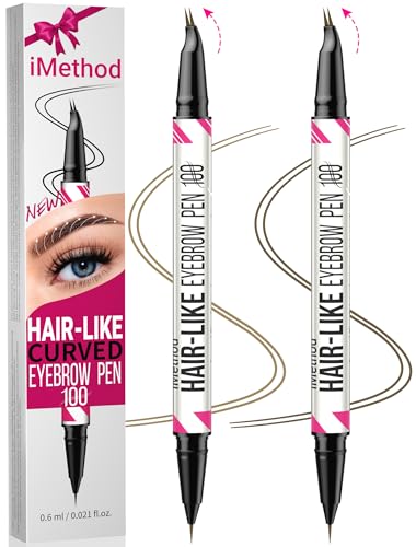 iMethod Curved Eyebrow Pen - 2-in-1 Dual-Ended Microblading Eyebrow Pencil with Curved Tip and Precise Brush-Tip, Brow Pen for Natural Hair-Like Brows, Lasts All-Day, Blonde