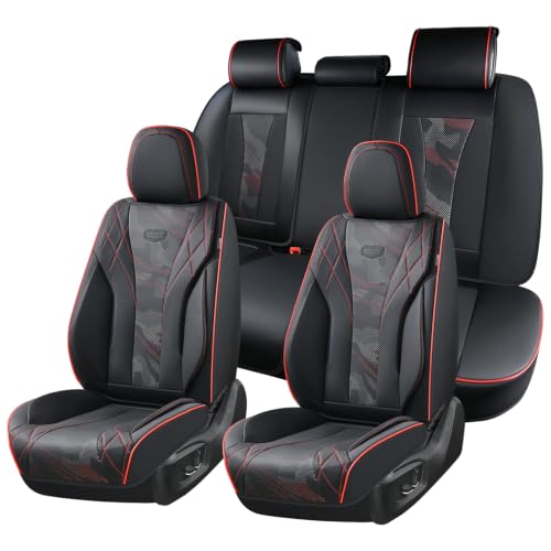 Image of Coverado Seat Covers, Car Seat Cover 5 Seats, Black Red Line Driver Seat Covers, Luxury Seat Cushion Protector Universal Fit for Most Cars SUV Trucks