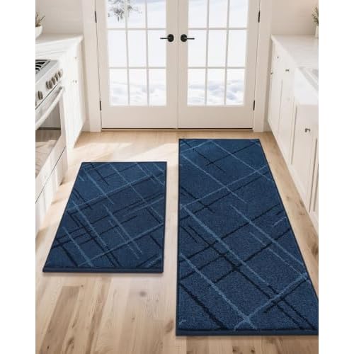 Cosy Homeer 2-Pc Kitchen Mats, Non-Slip, Washable Blue
