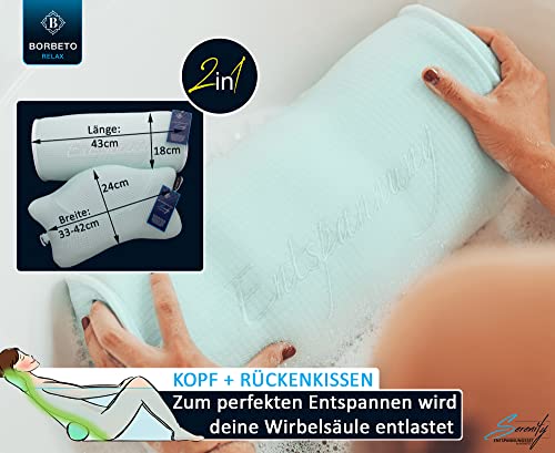 BORBETO® Serenity Ontspanningsset, 2-in-1, ontlast de wervelkolom voor 100% ontspanning, exclusieve, zachte en duurzame merkstof, badkussen + rugrol - Image 3