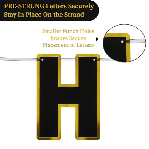 Image of Pre-Strung Happy Birthday Banner - Black Gold Party Decorations