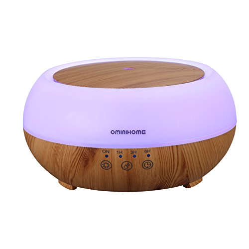 Aromatherapy Essential Oil Diffusers, 300ml Ultrasonic Humidifier Ominihome with 4 Timer Settings,7 Color Changing LED Waterless Auto Off Wood Grain, 2 Mist Mode, Valentines Gift