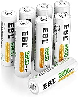 EBL AA Rechargeable Batteries 2800mAh, 8 Counts High Performance 1200 Tech Ni-MH Batteries