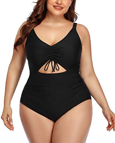 Daci Women Plus Size Swimsuits One Piece Black Cutout V Neck High Waisted Bathing Suits Monokini Black 20 Plus