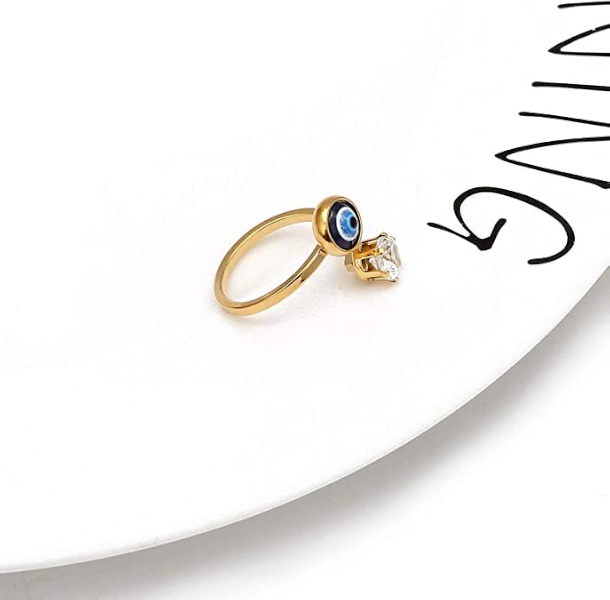 Evil Eye Adjustable Finger Ring with Zircon