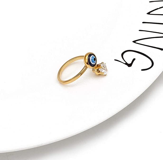 Evil Eye Adjustable Finger Ring with Zircon