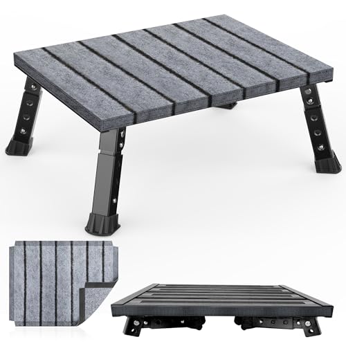 XARILK Aluminium Klapptritt Höhenverstellbar mit Anti-Rutsch 350 kg Belastung Kippsicher &Leicht Für Camping Küche Auto Wohnmobiltrittstufen (Mit Teppichbezügen/Schwarz)