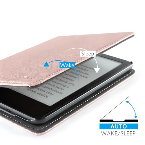 Image of CoBak Case for 6 inch E-Reader - PU Leather Smart Cover with Auto Sleep /Wake & Hand Strap, not Compatible with Kobo Clara,Rose Gold