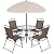 Shintenchi 6 Piece Patio Dining Set with Umbrella, Outdoor Furniture Set with 4 Folding Chairs and Tempered Glass Top Dining Table fot Lawn Backyard Garden Porch Brown and Beige