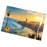 Phayah Manteles individuales de mesa Sunset In Barcelona (juego de 6) de 12 x 18 pulgadas, adecuados para fiestas, decoraciones de restaurantes, banquetes de vacaciones.