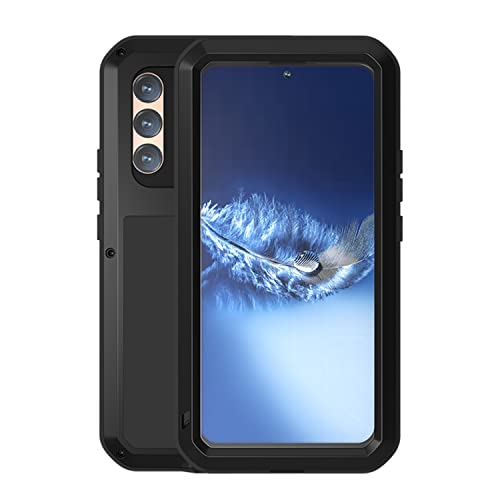 LOVE MEI Military Rugged Case for Samsung Galaxy S22 Plus 5G, with Tempered Glass Screen Protector, Shockproof DustproofHybrid Metal and Silicone Gel Heavy Duty Full Body Cover for S22 Plus Black