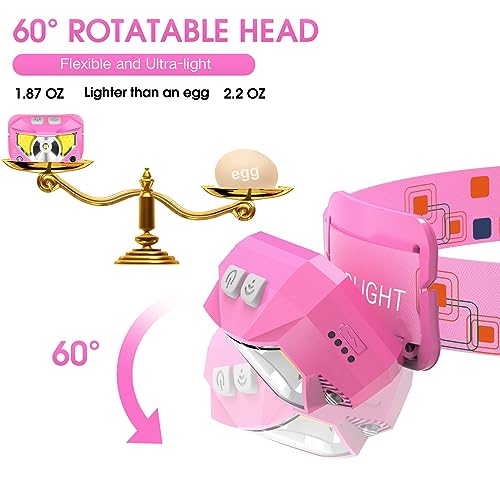 Image of LHKNL Headlamp Flashlight, High Lumen Bright LED Rechargeable Headlight with White Red Light, 2-Pack Waterproof Motion Sensor Head Lamp, 8 Mode for Camping Running Hiking Fishing Gear- Pink