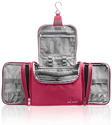 TRAVANDO ® XXL Toiletry Bag for Women MAXI with Hanging Hook - Large Wash Bag - Many Pockets - Travel Set, Super-Size Travel Toiletry Kit for Cosmetics, Makeup, Big Toilet Organiser Suitcase Luggage