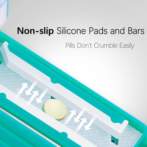 Image of Pill Cutter Splitter for Small and Tiny Pills, Pill Cutter for Multiple Pills at a Time with Centering Device and Stainless Steel Blade (Cyan)