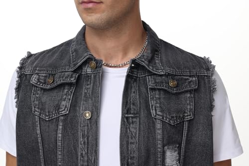 Image of NASKY Men's Fit Retro Ripped Denim Vest Sleeveless Jean Vest and Jacket