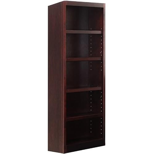 Home Square 2-Piece Set With 72" Tall Solid Wood Triple Wide Bookcase With Adjustable Shelves & 72" Tall 5 Shelves Bookcase, In Cherry #TOP3