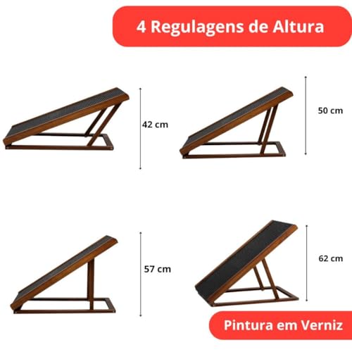 Rampa Pet para Cama e Sofá Antiderrapante Cães Gatos Ajustável Madeira de Pinus Regulável Cachorros(
