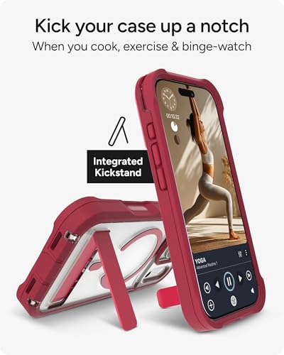 Image of ZAGG Rainier Case with Kickstand for iPhone 17 Pro - Red Black Cherry, Graphene 22ft (7m) Drop Protection, Lanyard Attach Points, MagSafe, Wireless Charging Compatible, 2-Piece Design, Phone Case