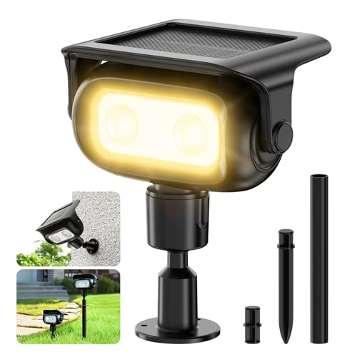 Smiling Shark ソーラースライト WS01【多角度調節可能・延長ポール付き・2WAY設置】高輝度ソーラースポットライト 高感度センサーライト 500LM 4モード切替 高耐久 HPBC高効率セル IP65防水 1200mAh 10時間連続点灯 取り付け簡単 地置き&壁掛け 屋外照明 外灯 ガーデン/駐車場/玄関/ベランダ 防犯対策 (1個入り, 暖光)