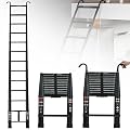 Telescoping Ladder 12.5FT Aluminum Telescoping Ladder with 2 Detachable Hooks, Portable Extension Ladder, Non-Slip Multi-Purpose Telescope Lightweight Ladder RV Collapsible Ladder, 330 Lb Capacity