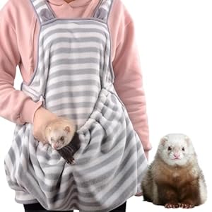 Ferret Sling Carrier – Fleece Small Pet Carrier Bag Soft Breathable Hands Free Shoulder Front Chest Apron Bonding Pouch Accompany Carrier for Small Dog Cat Ferret Rabbit (Grey)