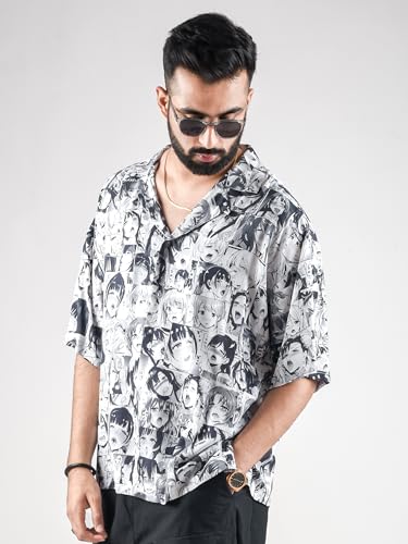 Image of ComicSense.xyz Unisex Anime Shirts for Men and Women, Ahegao Anime Faces Printed Kimono Fit Hawaiian Shirt