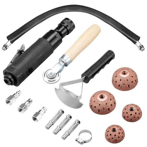 Image of Air Tire Restoration Polish Patch Tools Kit Heavy Duty - Include 2500rpm Low Speed Air Tire Buffer, Tire Inner Liner Scraper, Patch Roller, Tungsten Steel Buffing Wheel