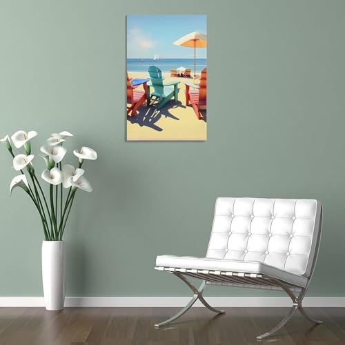 Impression sur toile paysage de plage avec chaises déco murale