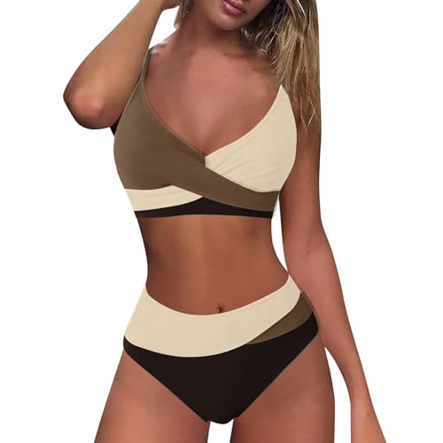 Genérico Verango BañAdor Mujer Trajes Mujer Traje de baño de Dos Piezas para Mujer, Conjunto de Bikini de Talle, Trajes de baño con Bloques de Color BañAdores Negros Mujer BañAdores (Coffee, L)
