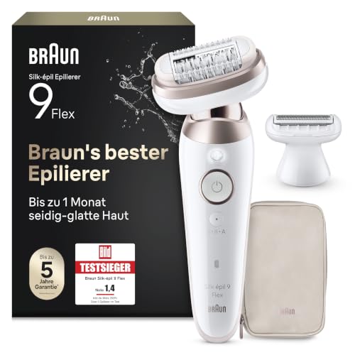 Braun Silk-épil 9 Flex, Epilierer Damen / Haarentferner für langanhaltende Haarentfernung, Ladyshaver, Rasieraufsatz, Trimmeraufsatz, 9-030 3D, Weiß/Rosa Titan