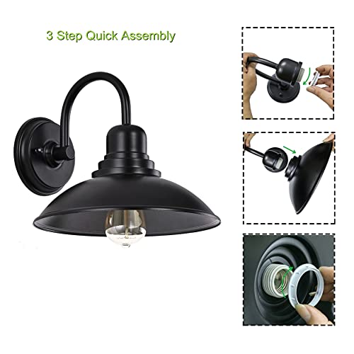 Image of GOLDHILL Black Gooseneck Outdoor Barn Light, Farmhouse Vanity Lights with E26 Based Socket, Round Exterior Lights for House Garage Bathroom Bedroom